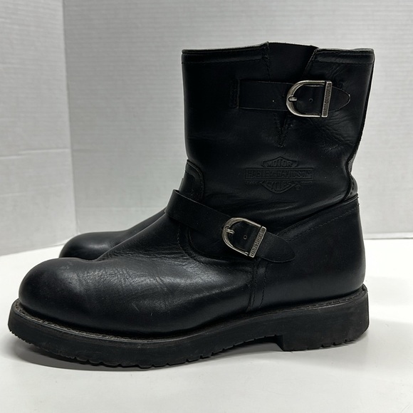 Harley Davidson Moto Conductor Biker Boots Leather Boot Zip Side Black Mens 11 - Picture 1 of 9
